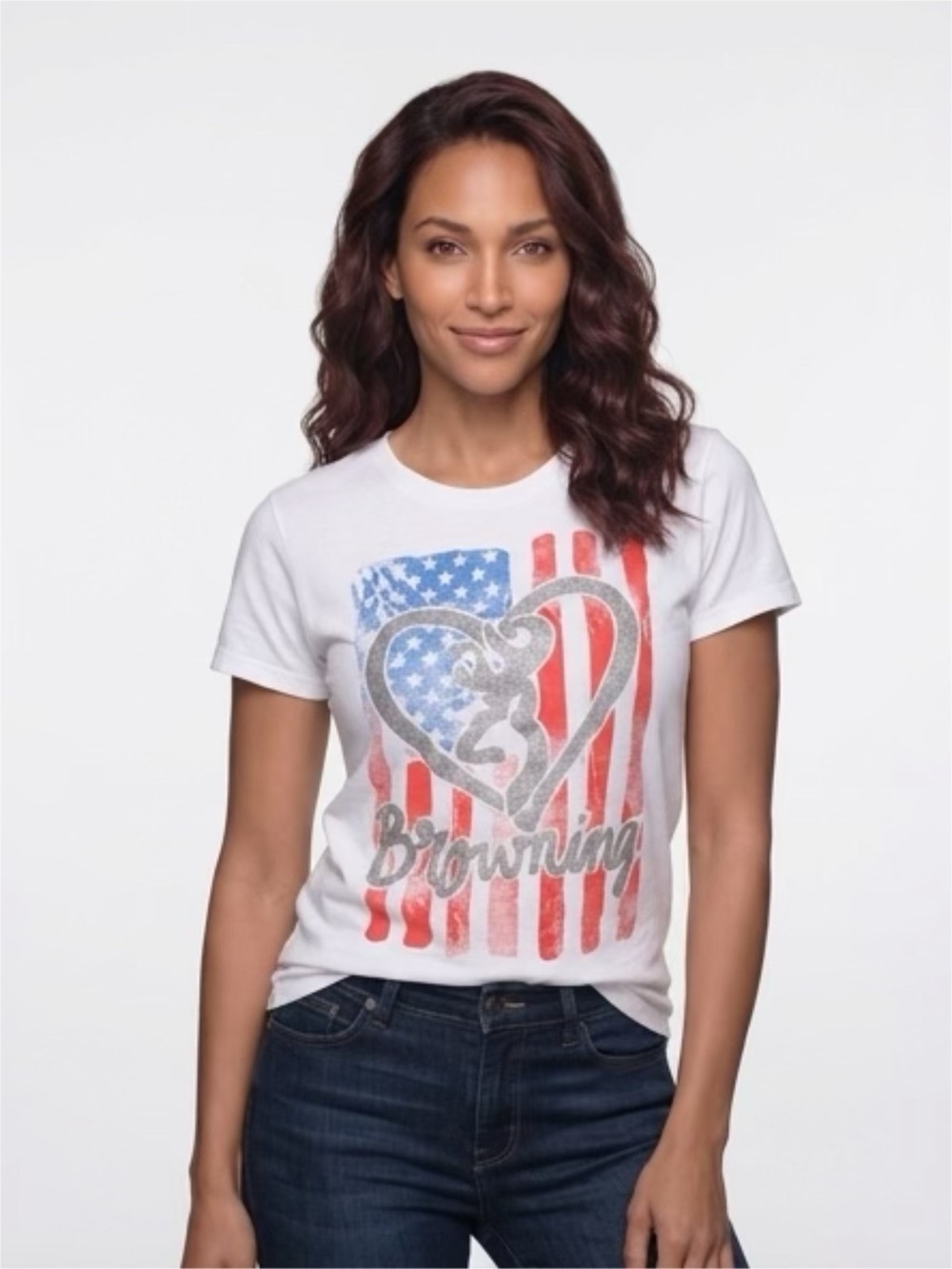 Browning White Tee with Gray Logo Print